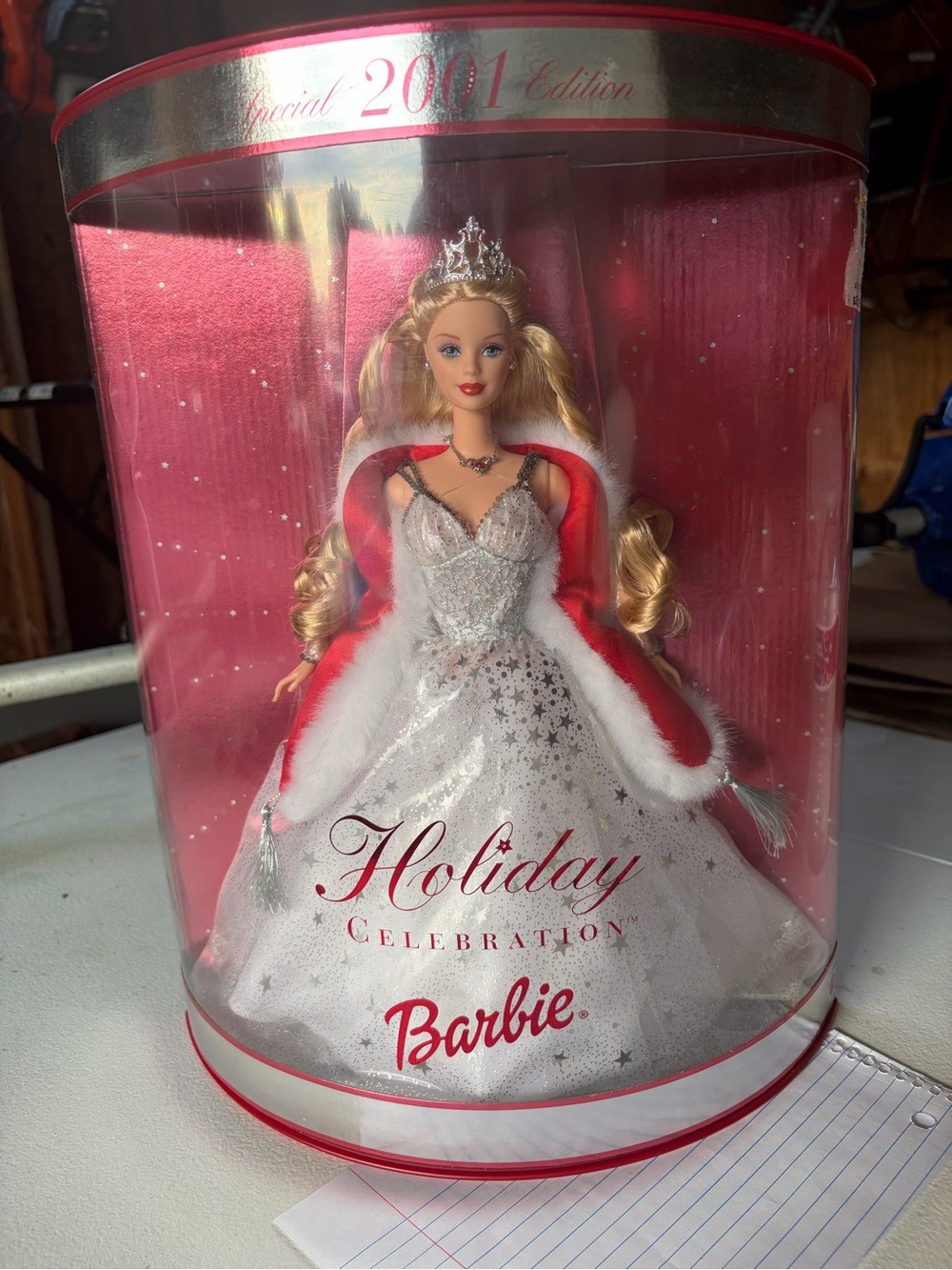 Barbie Holiday Celebration 2001 Silver Gown with Red Trim